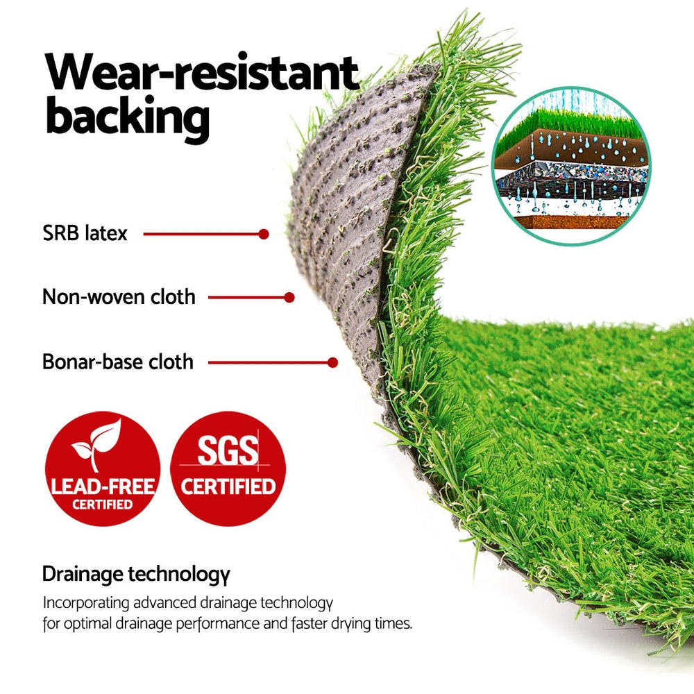 Prime Turf Artificial Grass 20SQM 20mm Synthetic Fake Lawn Turf Plant Plastic 4-coloured 1mx10m