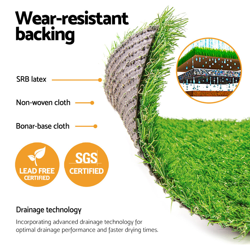 Prime Turf Artificial Grass 20SQM 30mm Synthetic Fake Lawn Turf Plastic Plant 4-coloured 2mx5m