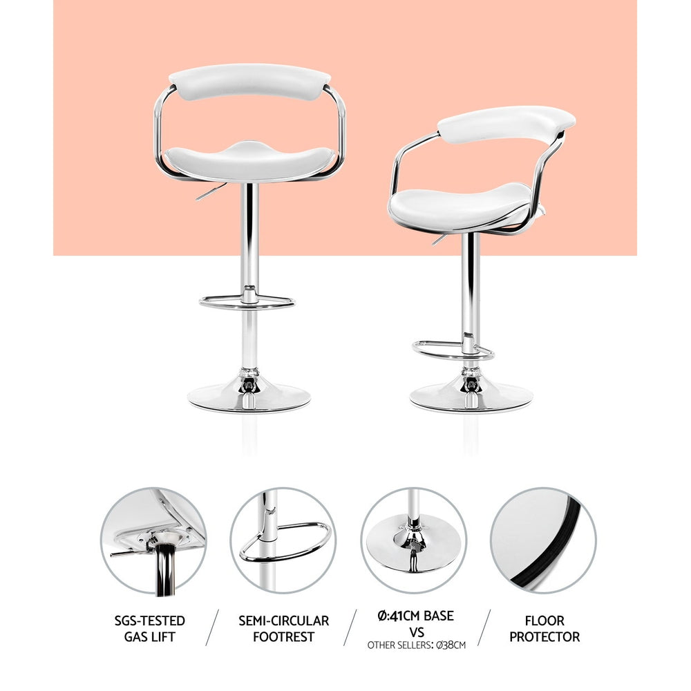 Artiss Set of 2 PU Leather Bar Stools- Chrome and White