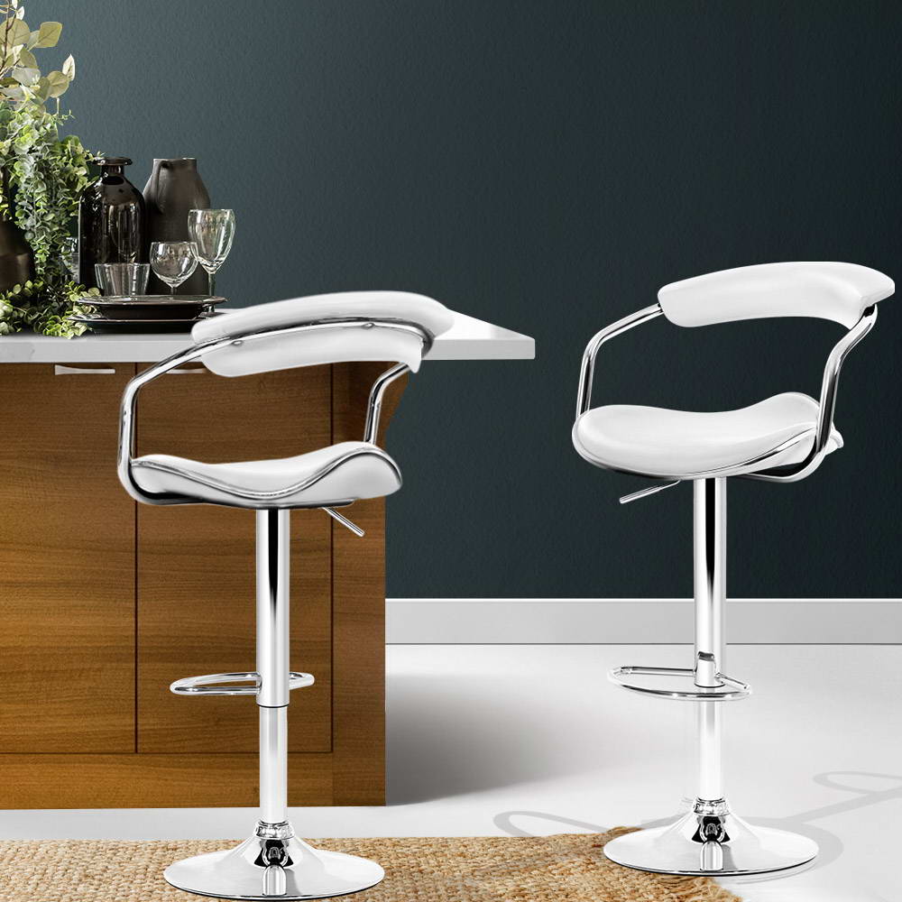 Artiss Set of 2 PU Leather Bar Stools- Chrome and White