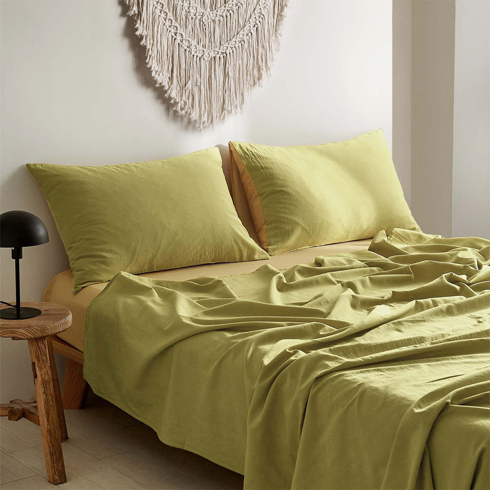 Cosy Club Washed Cotton Sheet Set Yellow Lime King