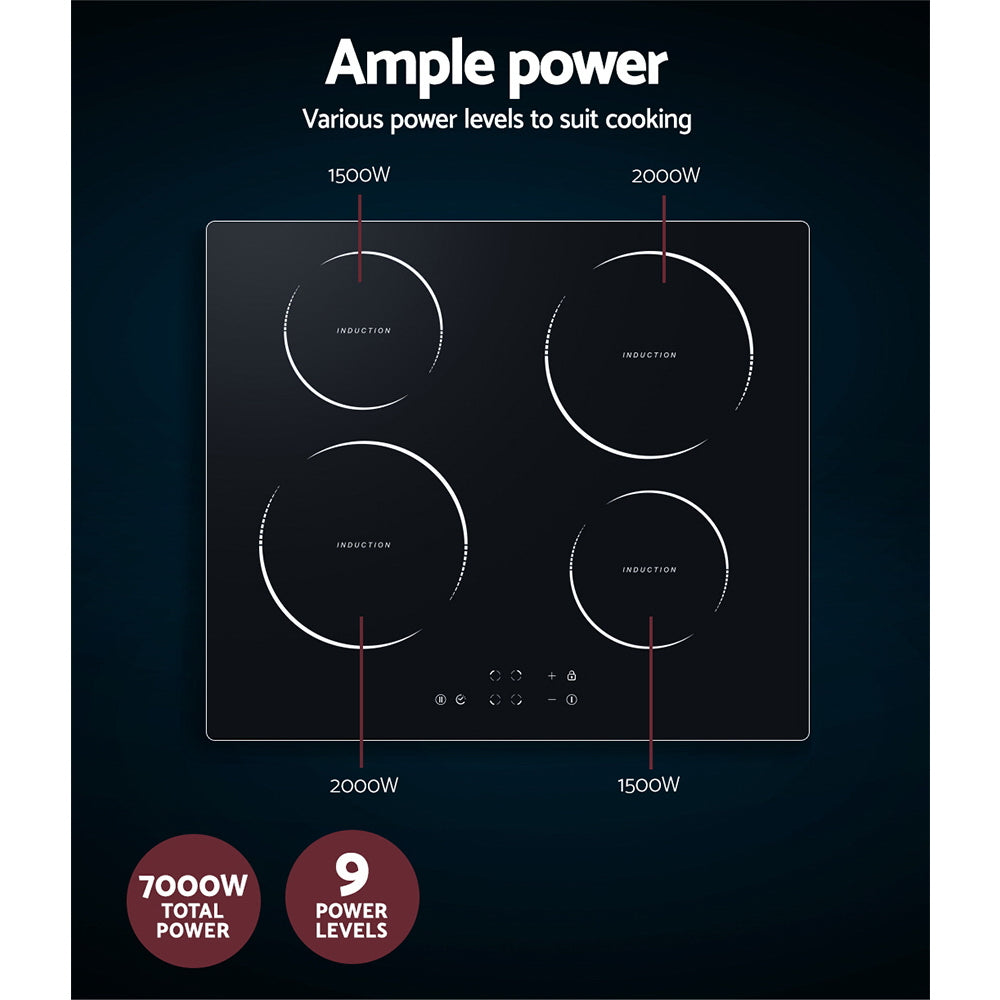 Devanti Induction Cooktop 60cm Ceramic Glass 4 Burner