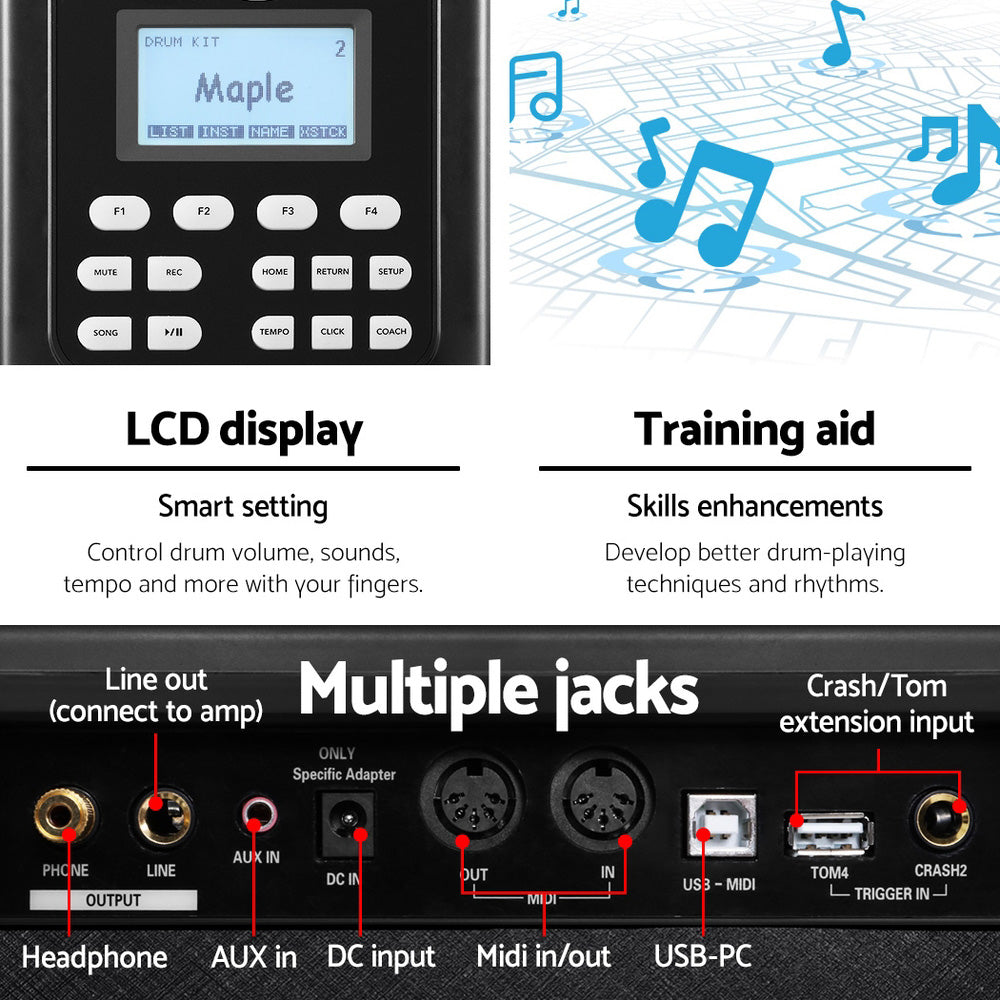 8 Piece Electric Electronic Drum Kit Mesh Drums Set Pad and Stool For Kids Adults