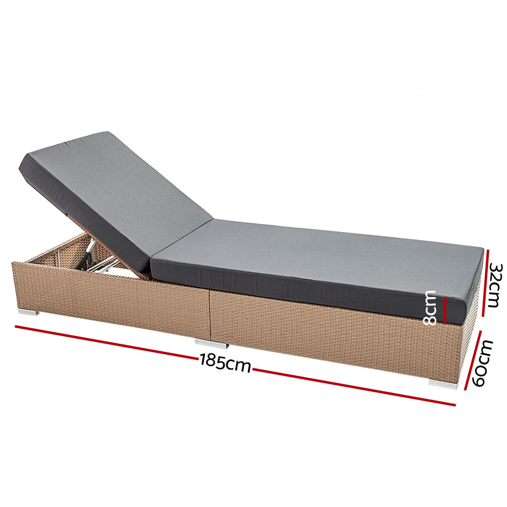 Gardeon Outdoor Wicker Sun Lounge - Natural Brown