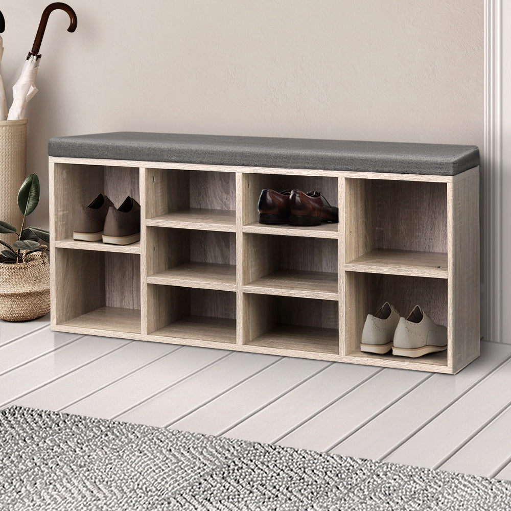 Artiss Shoe Rack Cabinet Shoe Bench Fabric Seat Pine BOA