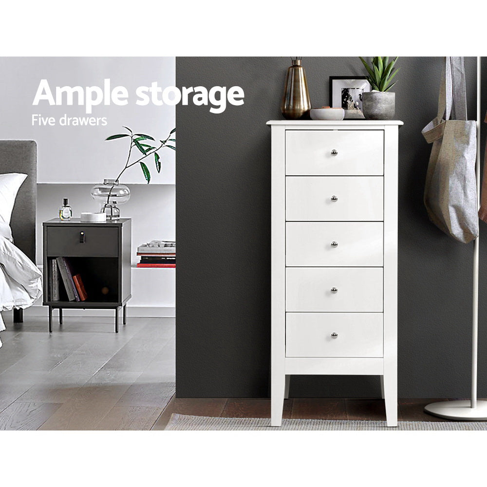 Artiss 5 Tallboy Chest of Drawers Storage Cabinet Bedside Table Dresser White