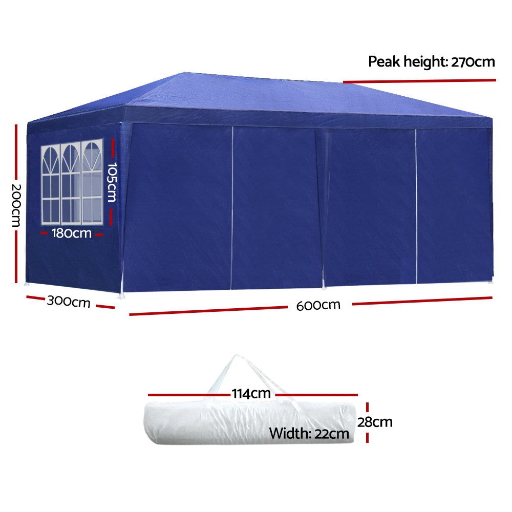 Instahut Gazebo 3x6m Outdoor Marquee side Wall Gazebos Tent Canopy Camping Blue 8 Panel
