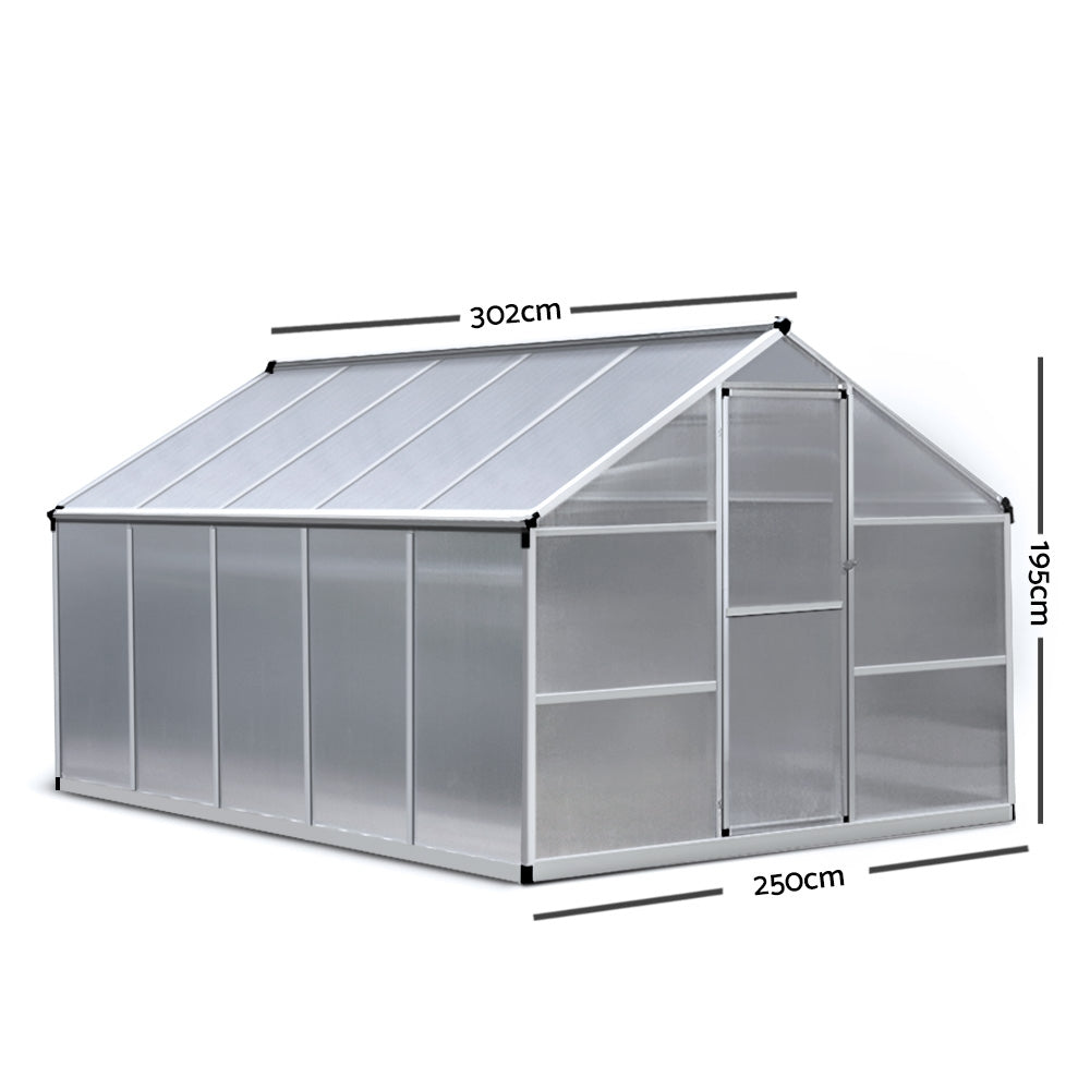 Greenfingers Greenhouse Aluminium Green House Garden Shed Greenhouses 3.02x2.5M