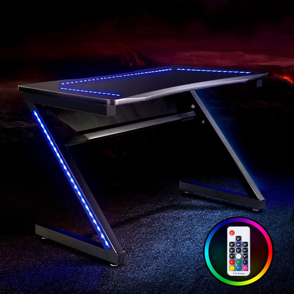 Artiss Gaming Desk Home Office Computer Carbon Fiber Style LED Racer Table