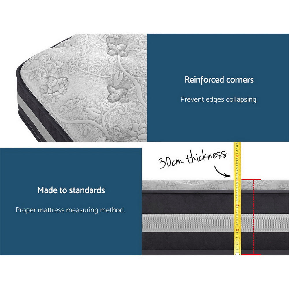 Giselle Bedding Lotus Tight Top Pocket Spring Mattress 30cm Thick Single