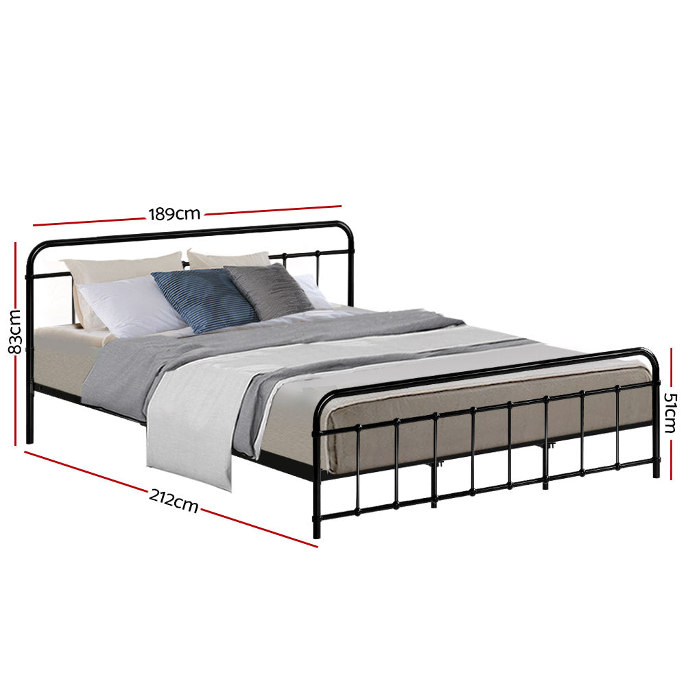 Metal Bed Frame King Size Platform Foundation Mattress Base Leo Black