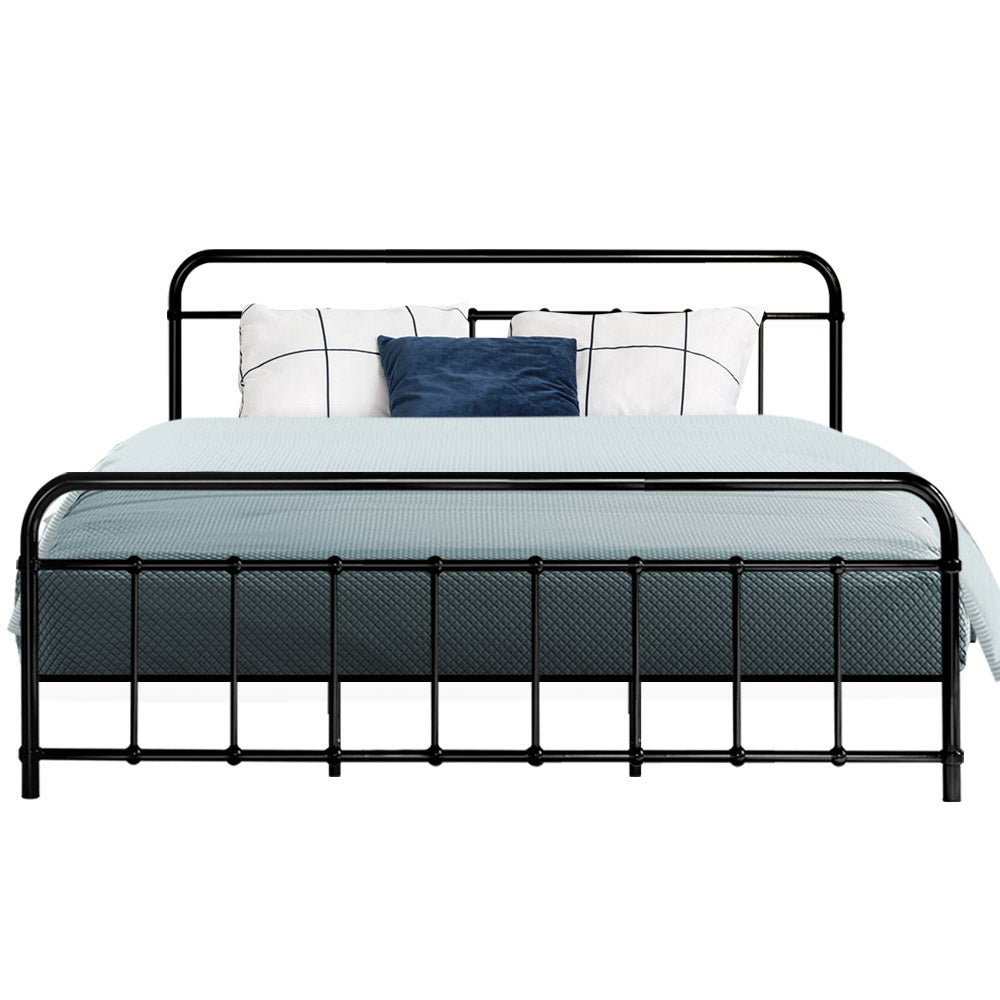 Metal Bed Frame King Size Platform Foundation Mattress Base Leo Black
