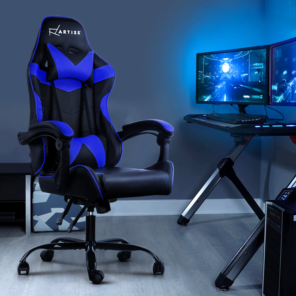 Artiss Gaming Office Chairs Computer Seating Racing Recliner Racer Black Blue