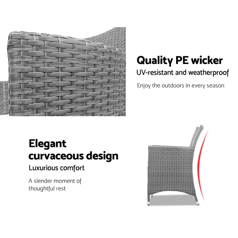 Gardeon 3pc Rattan Bistro Wicker Outdoor Furniture Set Grey