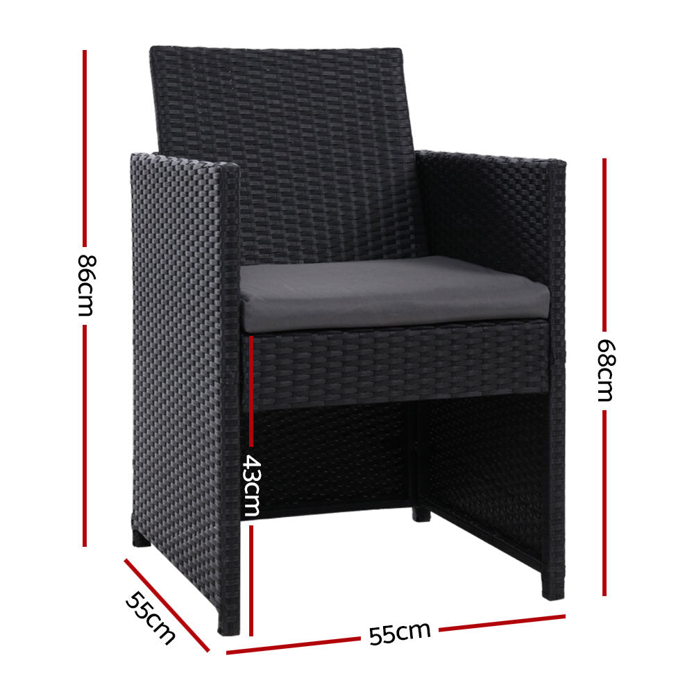 Set of 2 Outdoor Dining Chairs Wicker Chair Patio Garden Furniture Setting Lounge Cafe Cushion Bistro Set Gardeon Black