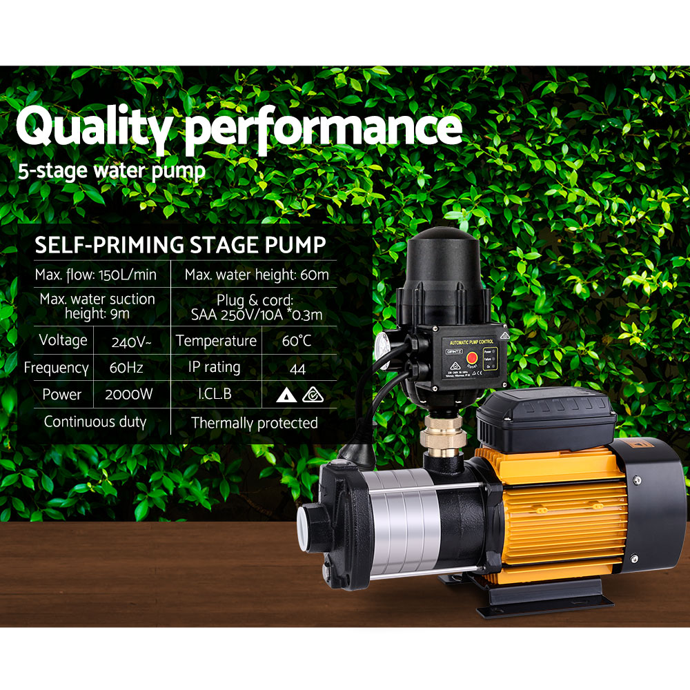 Giantz Garden Water Pump High Pressure 2500W 6-Stage Tank Irrigation Yellow