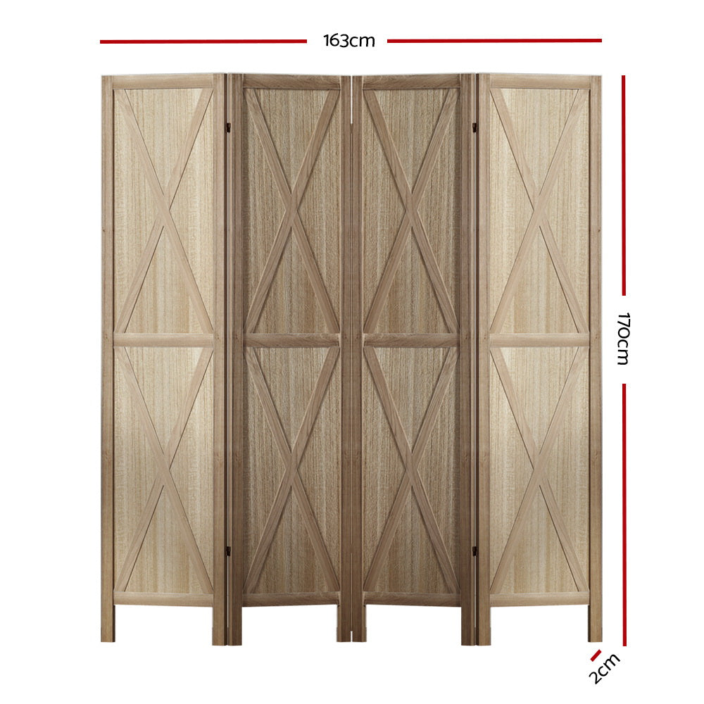 Artiss Silon Room Divider Screen Privacy Wood Dividers Stand 4 Panel Brown