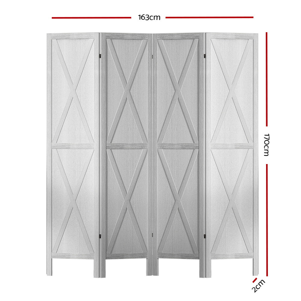 Artiss Silon Room Divider Screen Privacy Wood Dividers Stand 4 Panel White