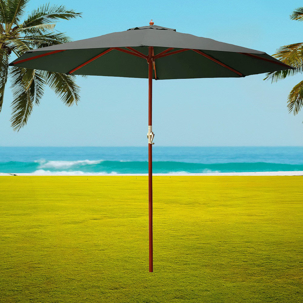 Instahut Outdoor Umbrella 3M Pole Umbrellas Stand Sun Beach Garden Deck Charcoal
