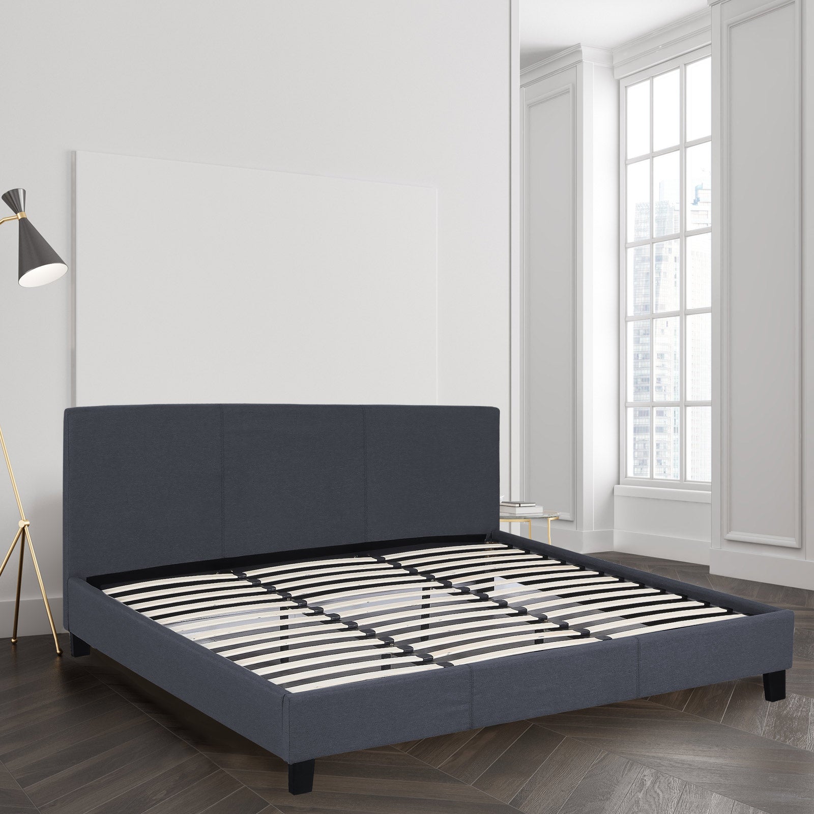 Milano Sienna Luxury Bed Frame Base And Headboard Solid Wood Padded Linen Fabric - Queen - Charcoal