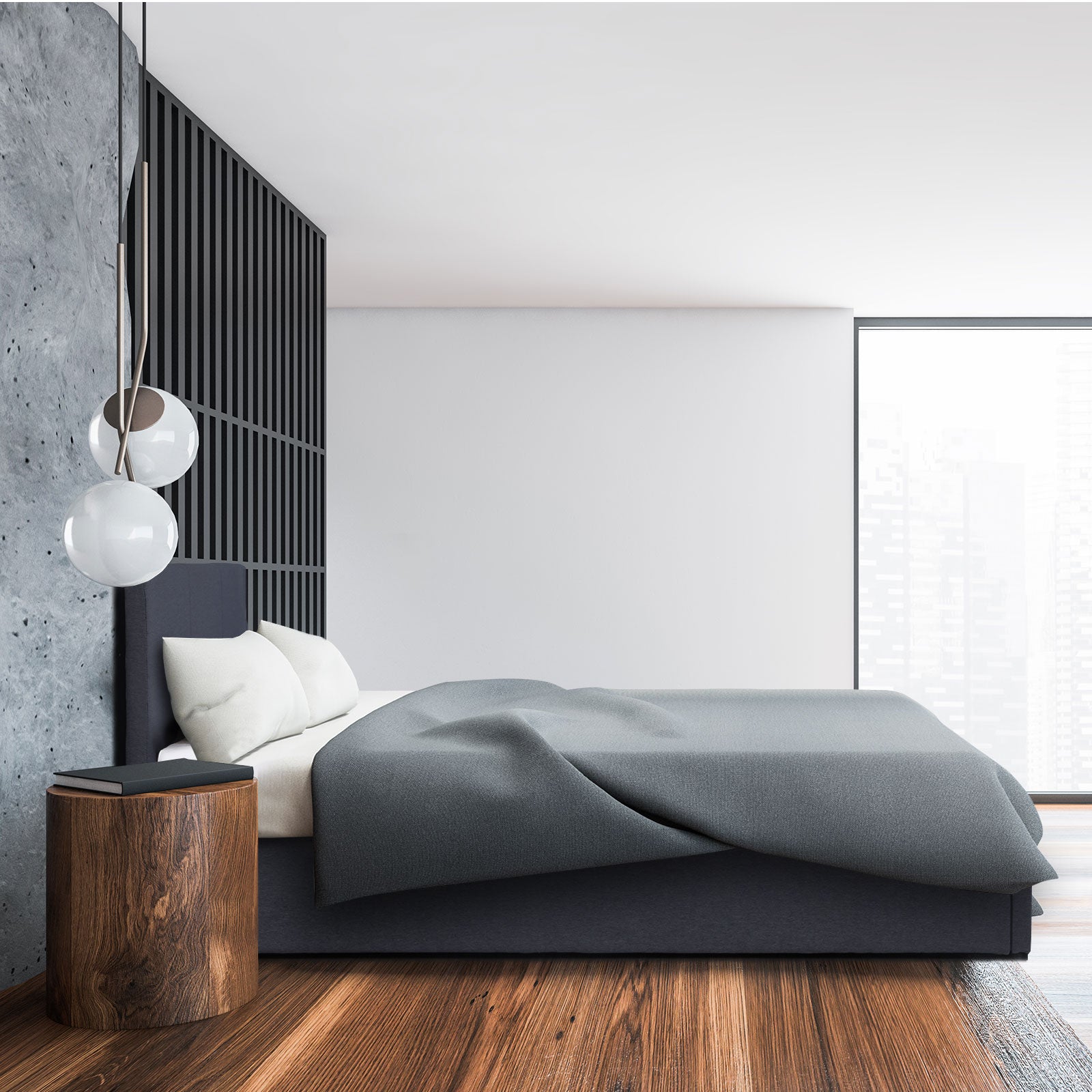 Milano Luxury Gas Lift Bed Frame Base And Headboard With Storage - Single - Charcoal