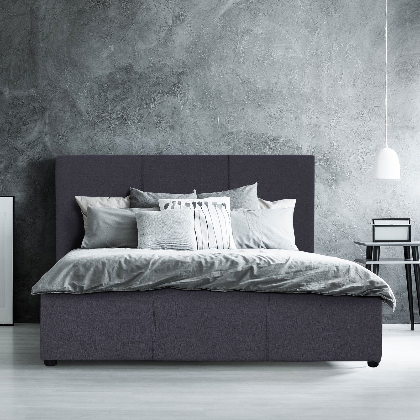 Milano Luxury Gas Lift Bed Frame And Headboard Double Queen King Black Dark Grey - Double - Dark Grey