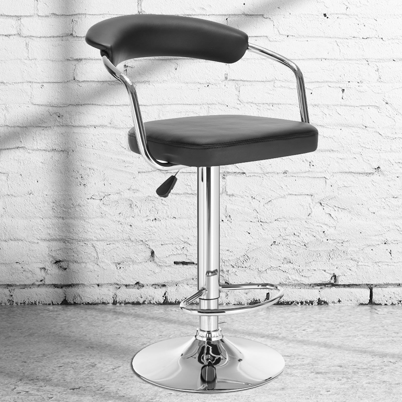 Milano Decor Lola Adjustable Barstool Black Swivel Stool Chrome PU Leather Black