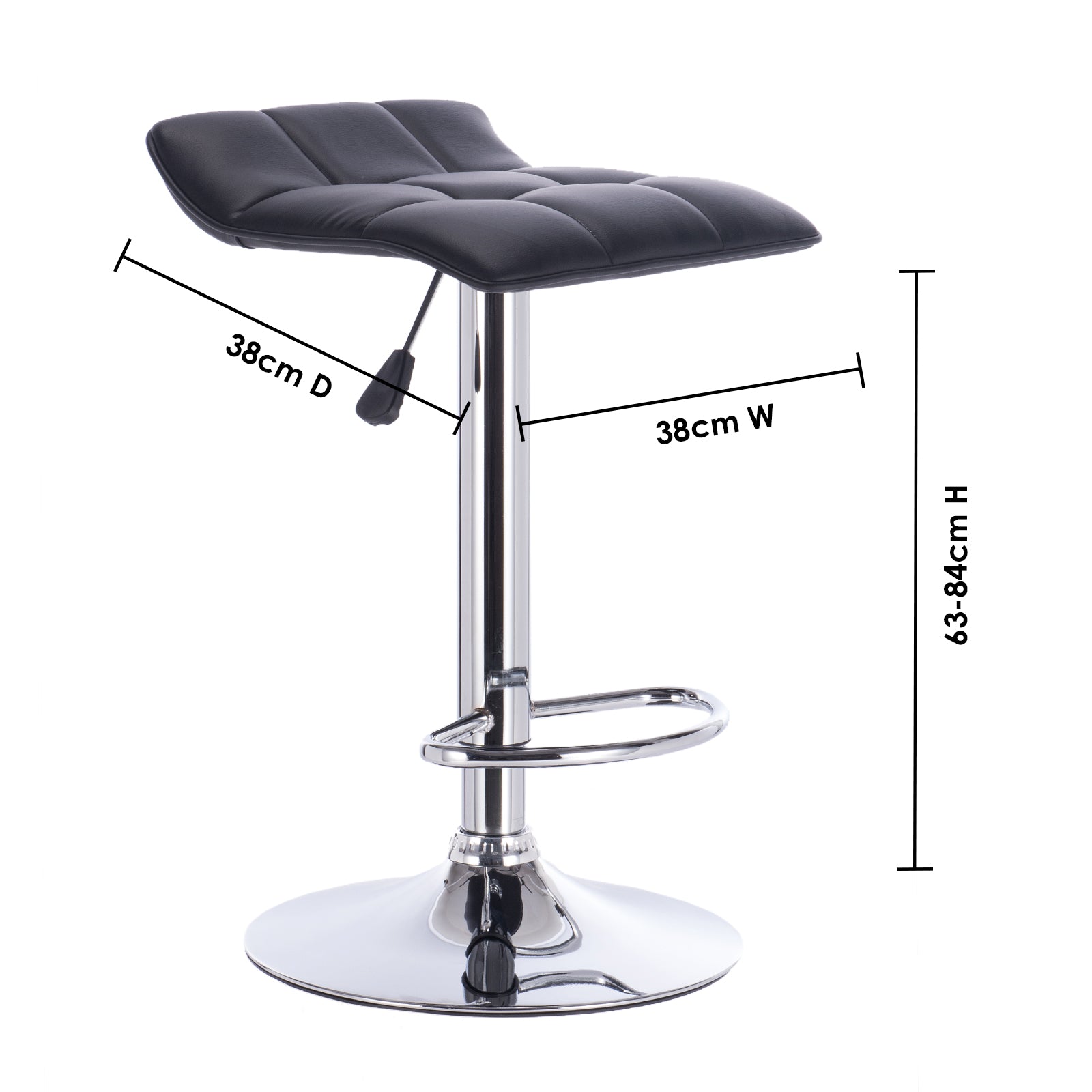 Milano Decor Daisy Adjustable Barstool Black Low Back Swivel Chrome PU Leather Black