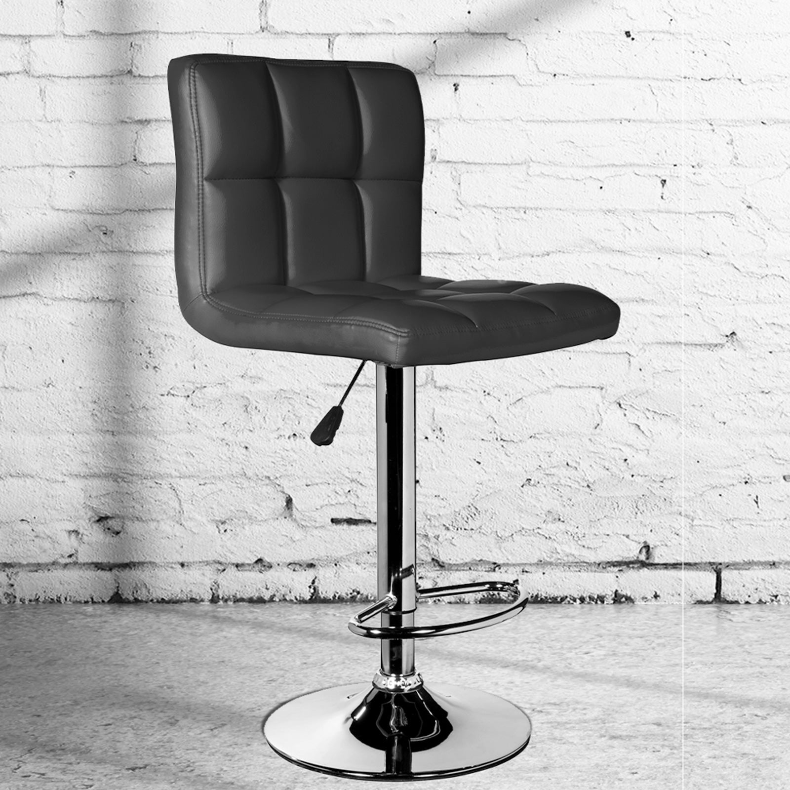 Milano Decor Stella Adjustable Barstool Black High Back Chrome PU Leather Swivel