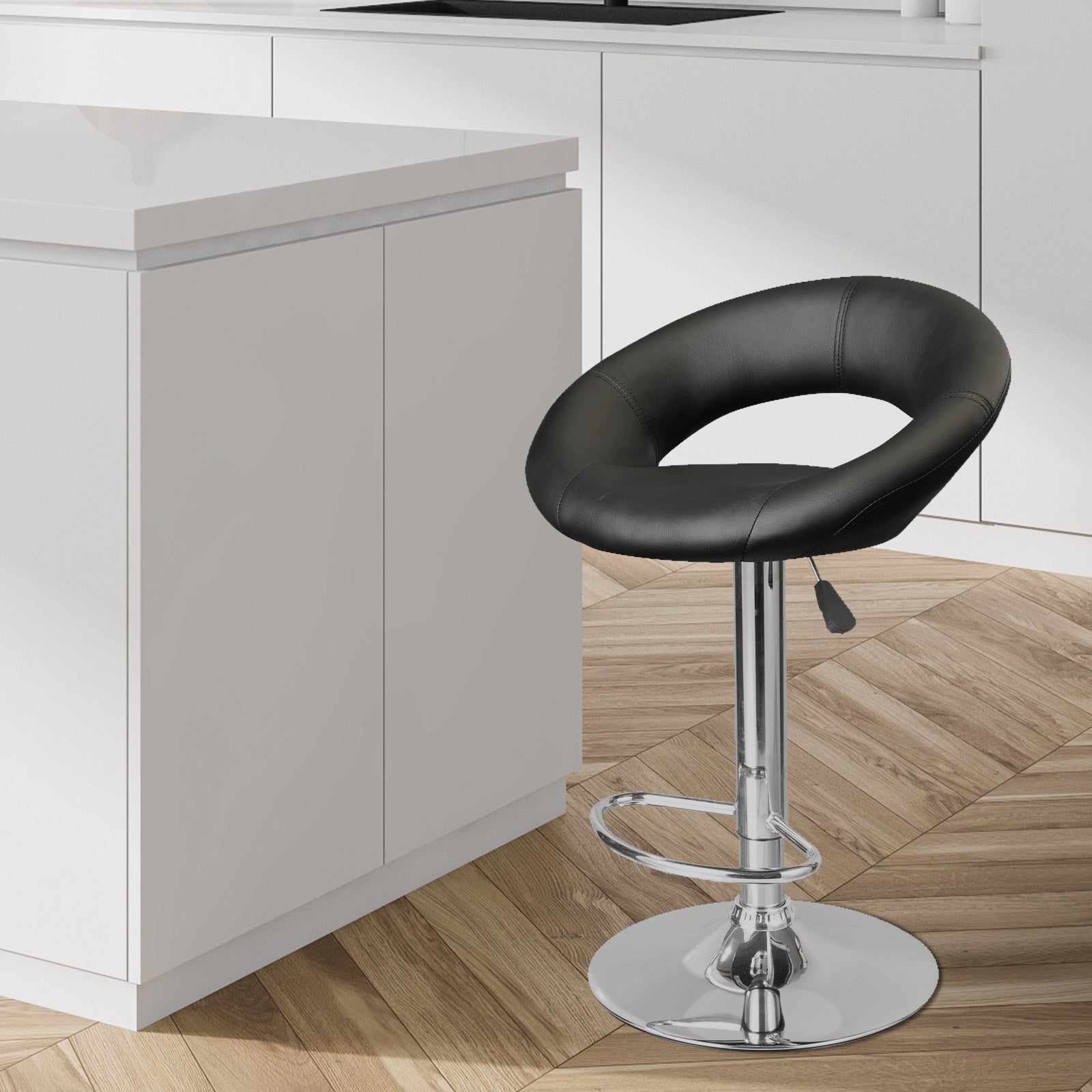 Milano Decor Delilah Height Adjustable Barstool Black Circular Arc Swivel Chrome Black