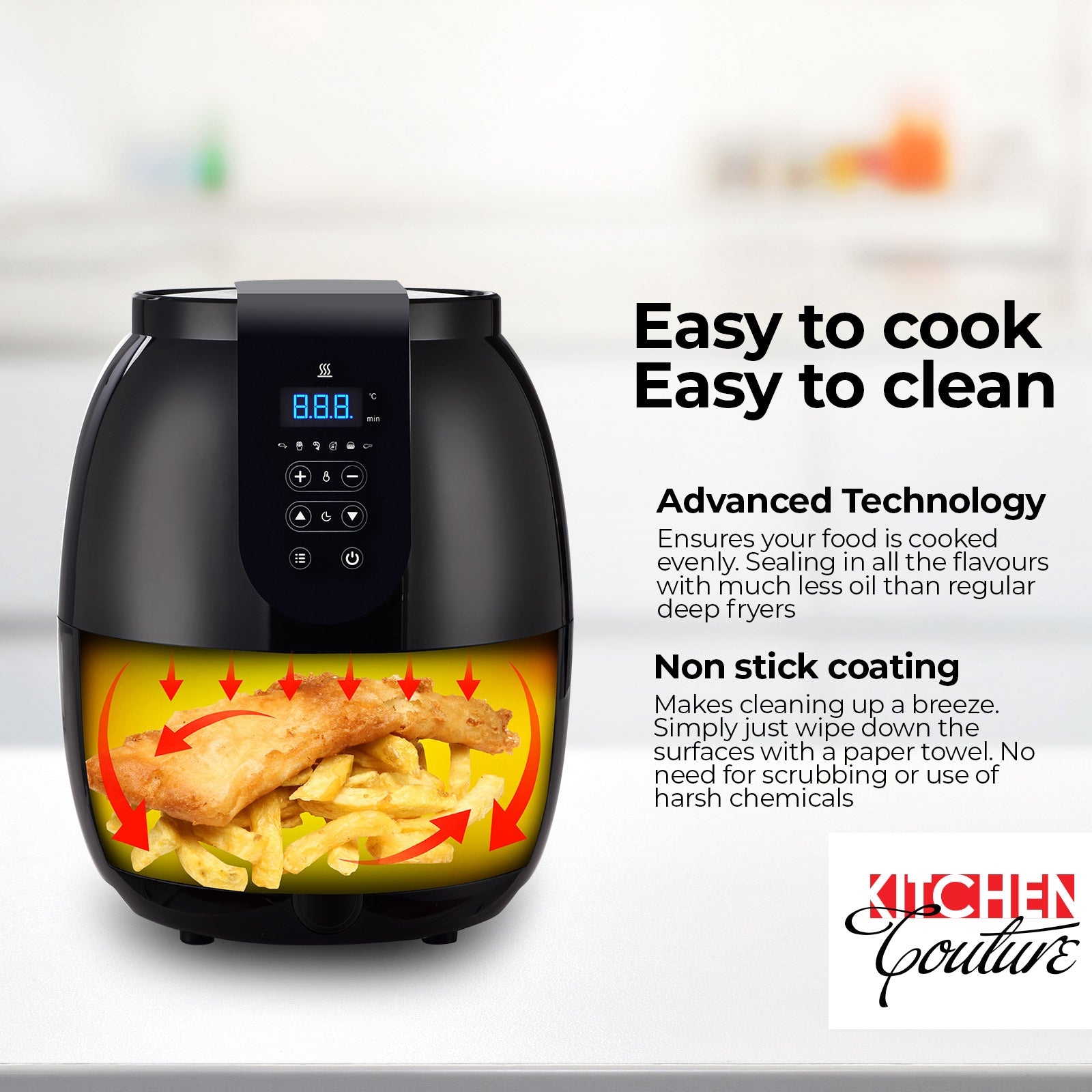 Kitchen Couture 3.5 Litre Digital Display Black Air Fryer Oil Free Cooking Black
