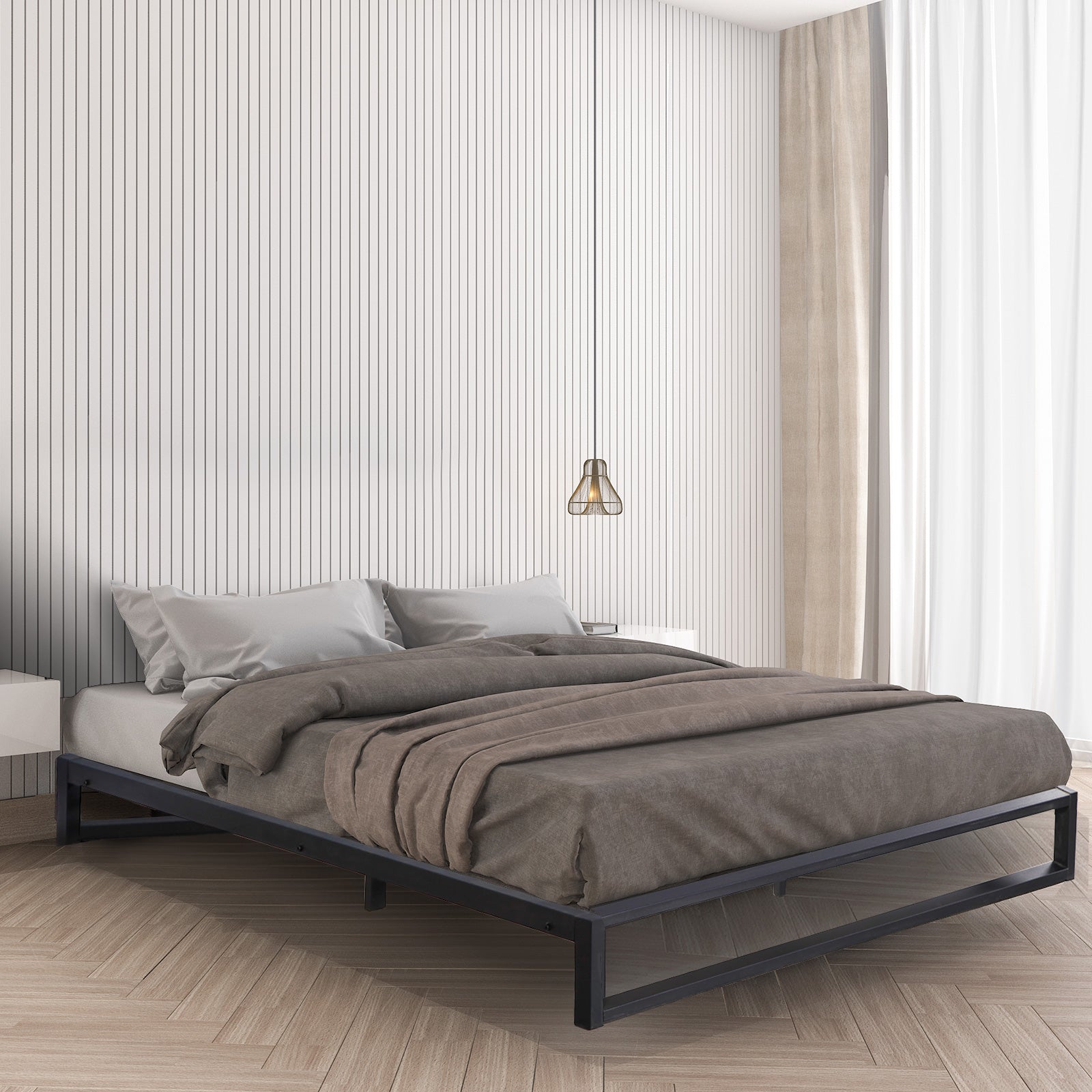 Milano Decor Florence Metal Bed Frame Mattress Base Platform Modern Black - Double - Black