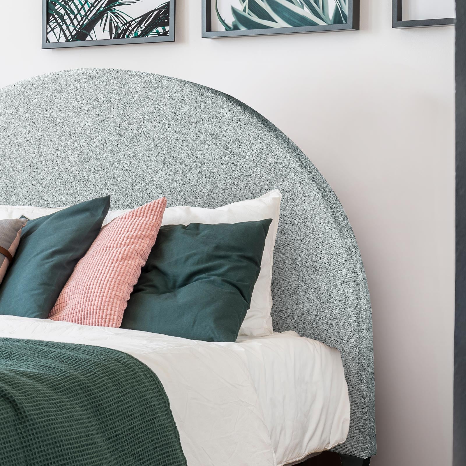 Milano Decor Barcelona Curved Light Grey Bed Head Headboard Bedhead Upholstered - King - Light Grey