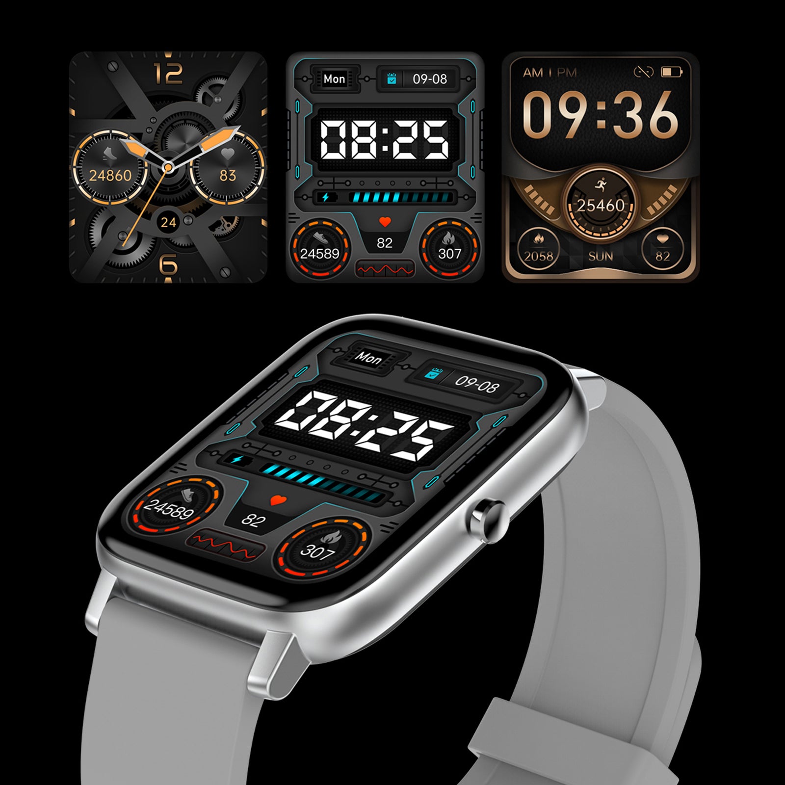 FitSmart Multi Function Smartwatch Wireless Touch Screen All In One - Silver Grey