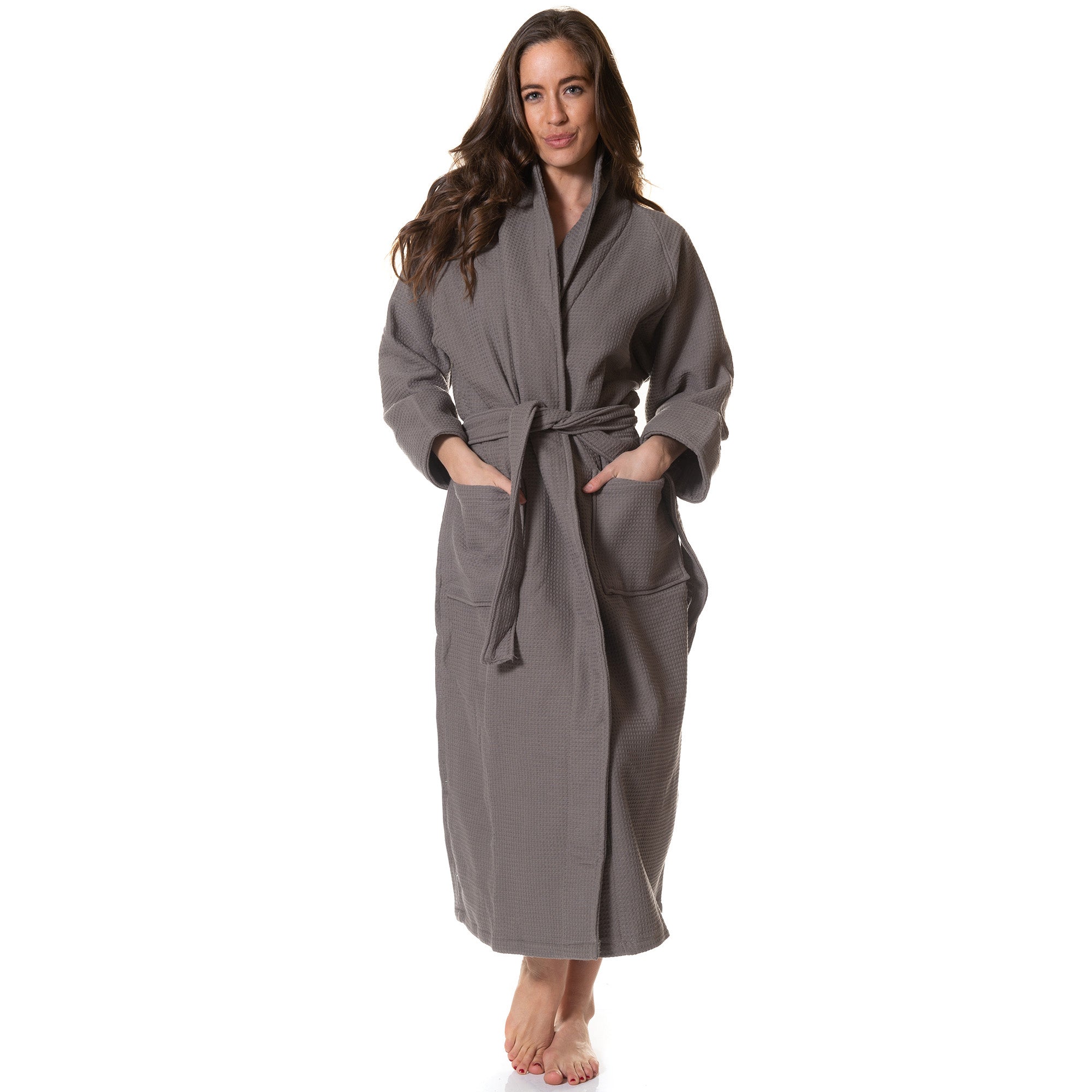 Royal Comfort 100% Cotton Bathrobe Waffle Unisex Ultra Soft Absorbent Durable - Extra Large - Charcoal