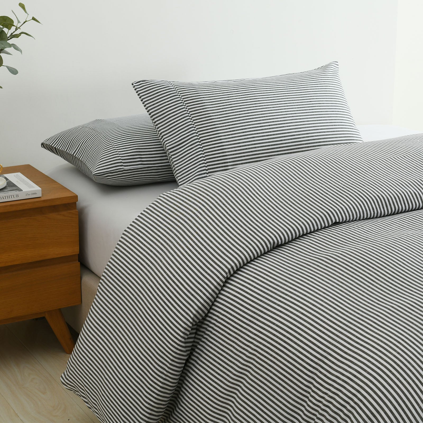 Royal Comfort Striped Flax Linen Blend Quilt Cover Set Soft Touch Bedding - King - Charcoal