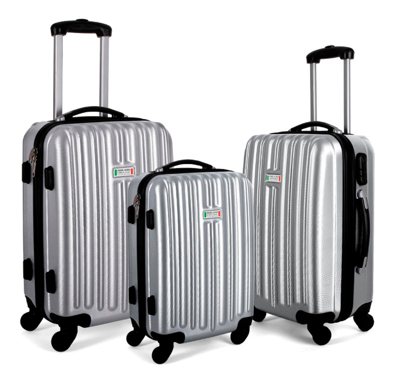 Milano Deluxe 3pc ABS Luggage Suitcase Luxury Hard Case Shockproof Travel Set - Silver
