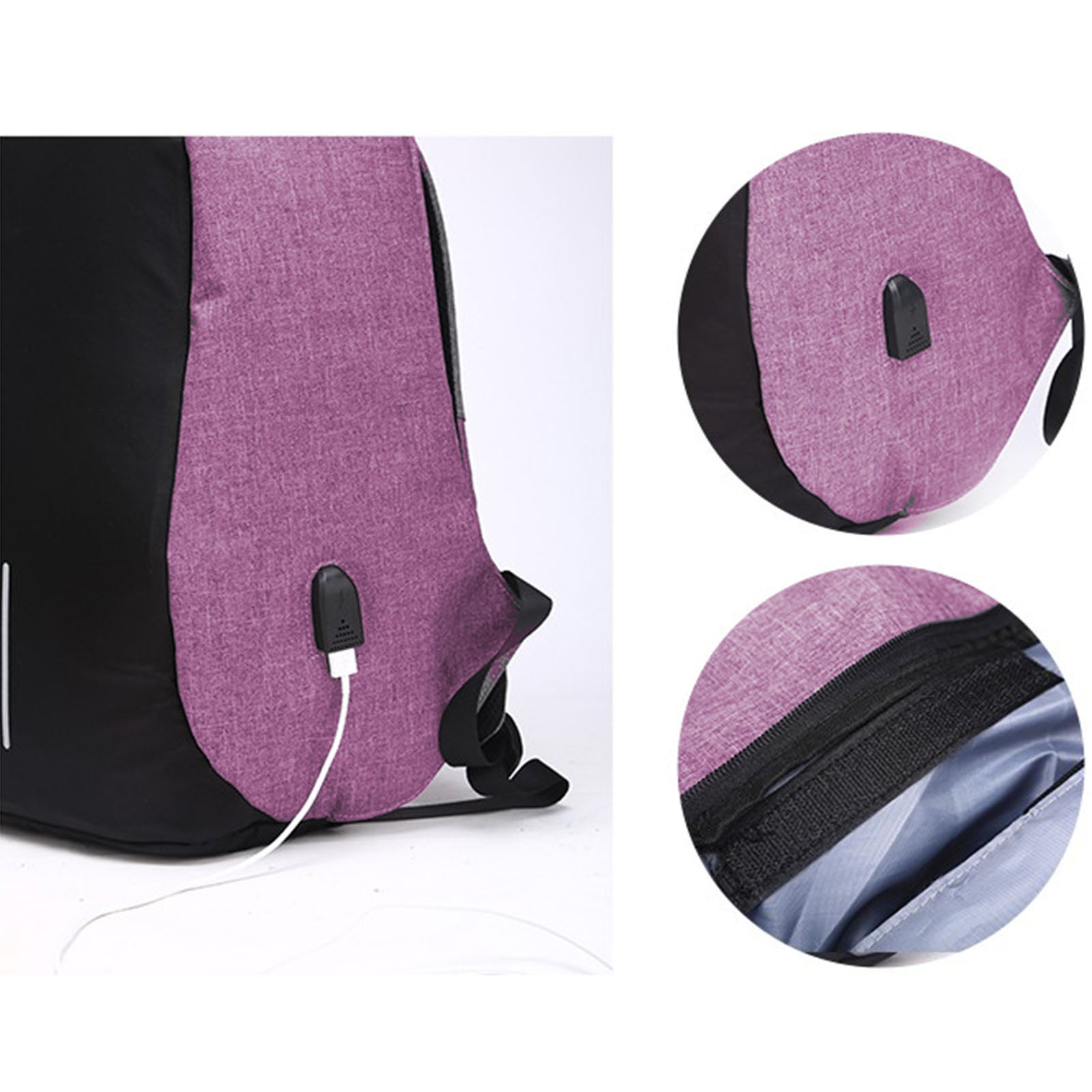 Anti Theft Backpack Waterproof bag School Travel Laptop Bags USB Charging - Purple