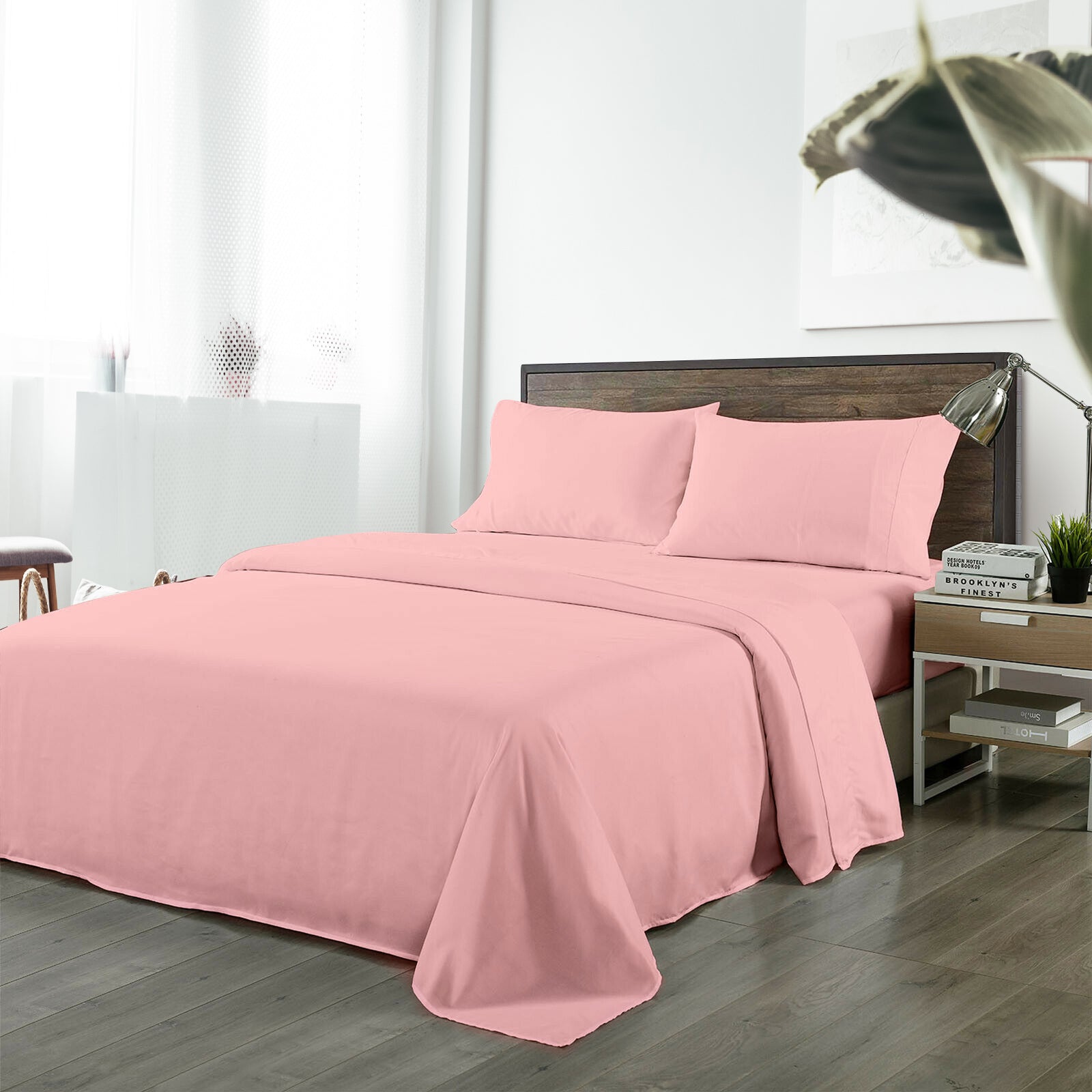 Royal Comfort Bamboo Blended Sheet & Pillowcases Set 1000TC Ultra Soft Bedding - Queen - Blush