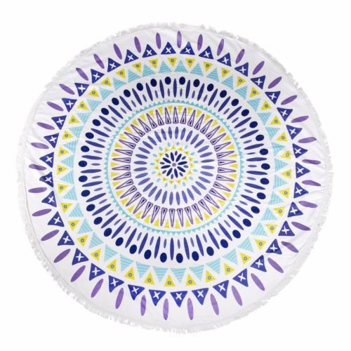 Milano Round Beach Towel with Tassels Print 140 cm 350 GSM Microfibre Blanket - Kensington