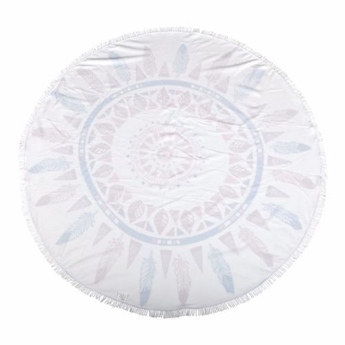 Milano Round Beach Towel with Tassels Print 140 cm 350 GSM Microfibre Blanket - Warrobin