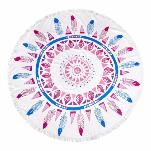 Milano Round Beach Towel with Tassels Print 140 cm 350 GSM Microfibre Blanket - Warrobin