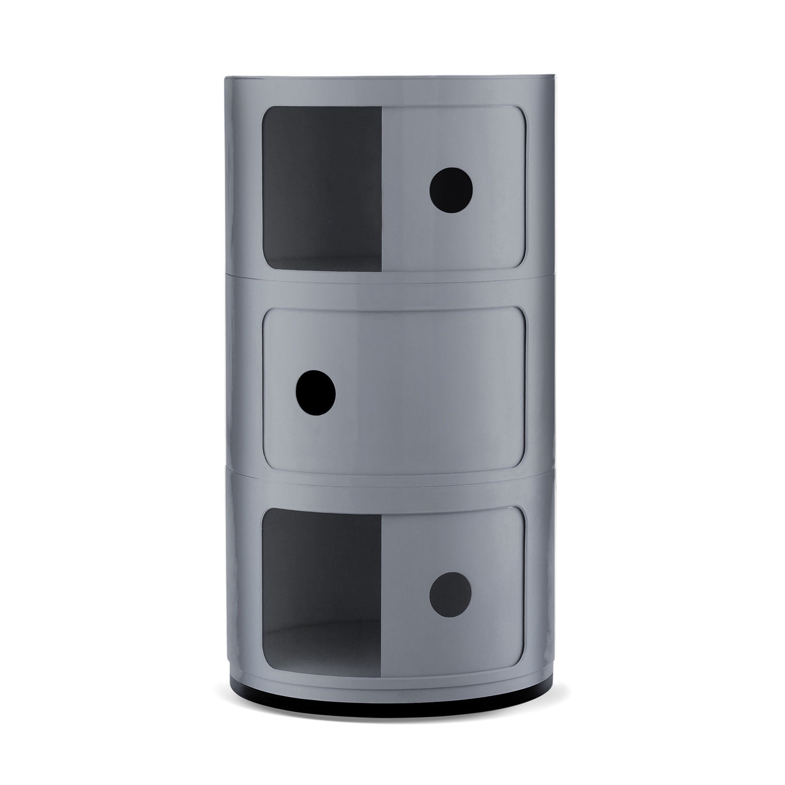 3-Draw Retro-Style Cylinder Tower Storage Drawer Organiser Cabinet Unit - Silver Silver