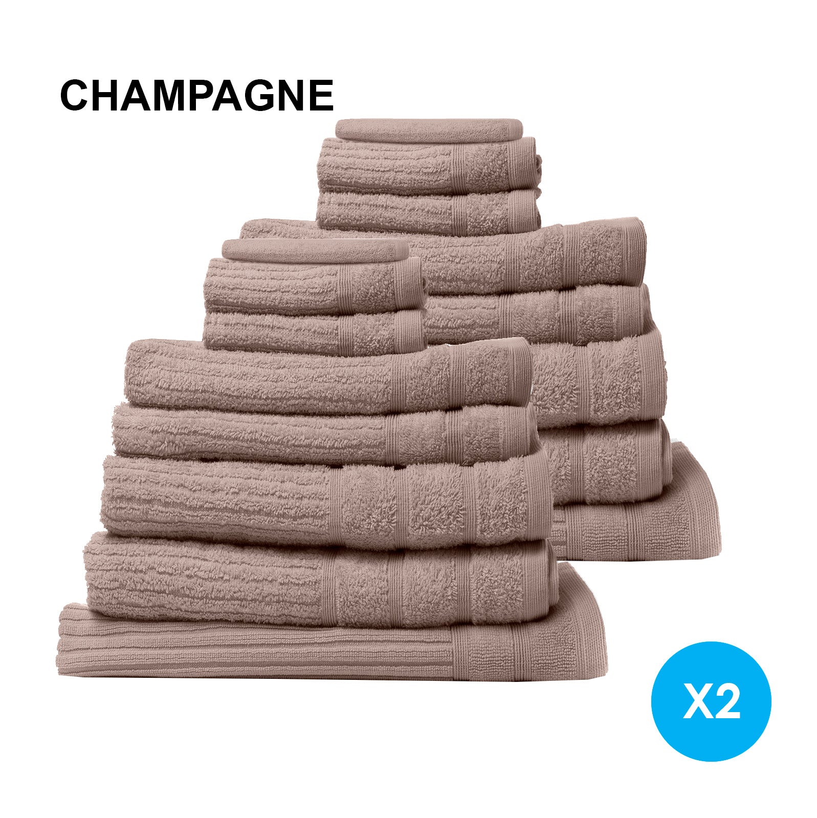 Royal Comfort 16 Piece Egyptian Cotton Eden Towel Set 600GSM Luxurious Absorbent - Champagne