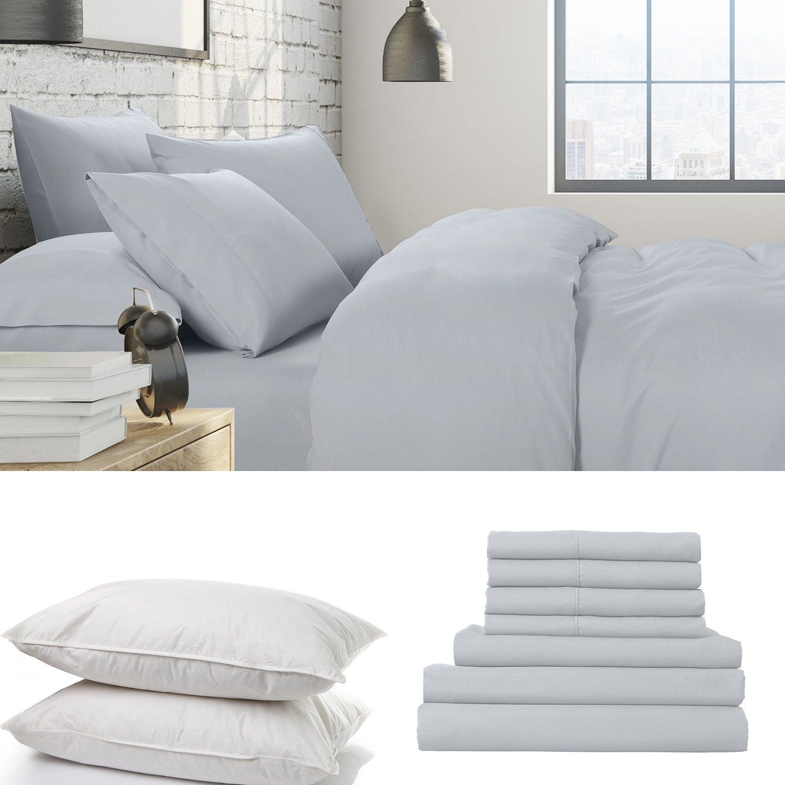 1500 Thread Count 6 Piece Combo And 2 Pack Duck Feather Down Pillows Bedding Set - Queen - Indigo