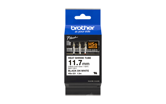 Brother 11.7MM BLACK ON WHITE HEAT SHRINK TUBE CARTRIDGE (compatible with PT-E300VP/PT-E550WVP)