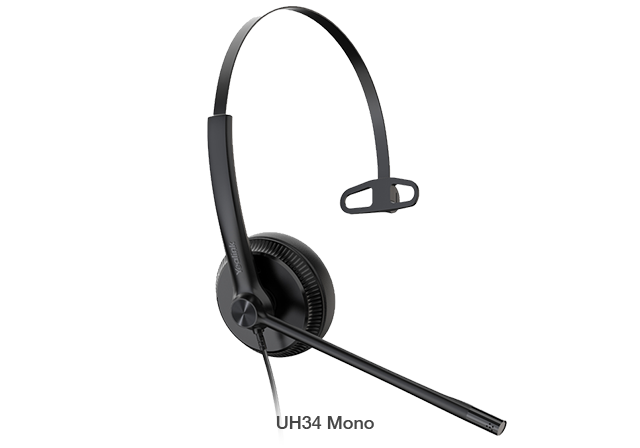 YEALINK UH34 Mono Wideband Noise Cancelling Microphone - USB Connection, Leather Ear Cushions, Designed for Microsoft Teams