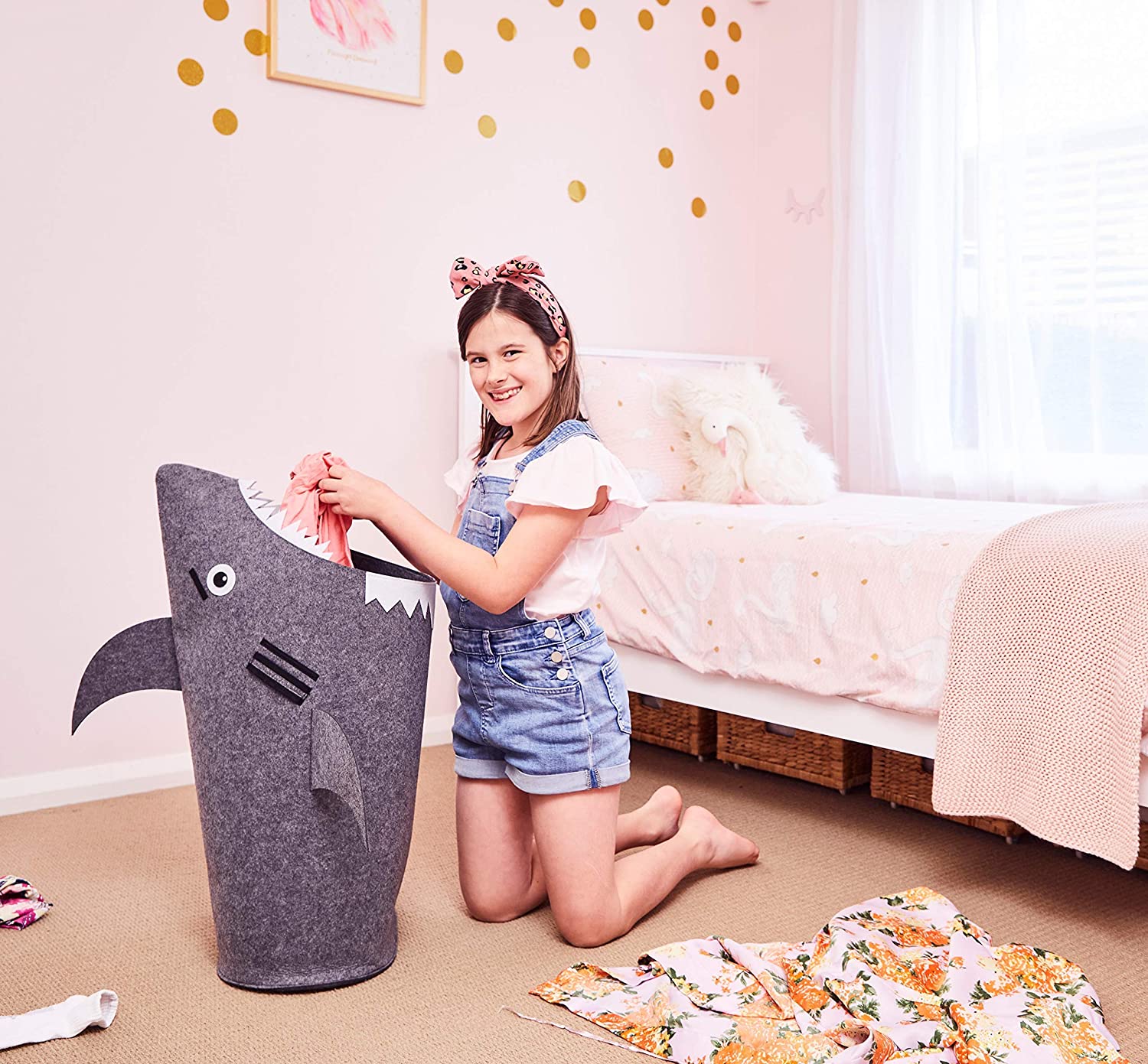 Baby Shark Laundry Basket for Kids for bedroom and bathroom - Grey