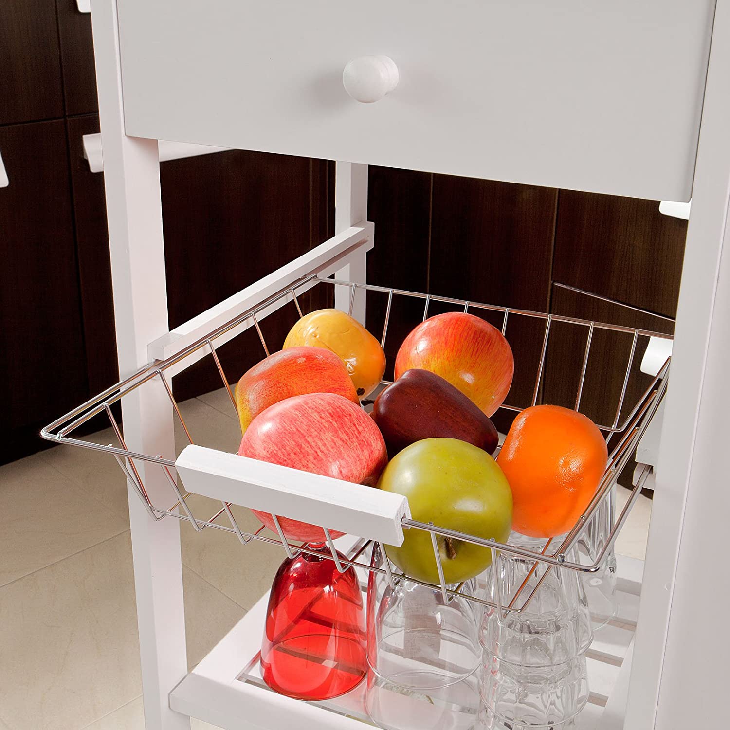 Kitchen Trolley with Wine Rack, Drawer and Shelf