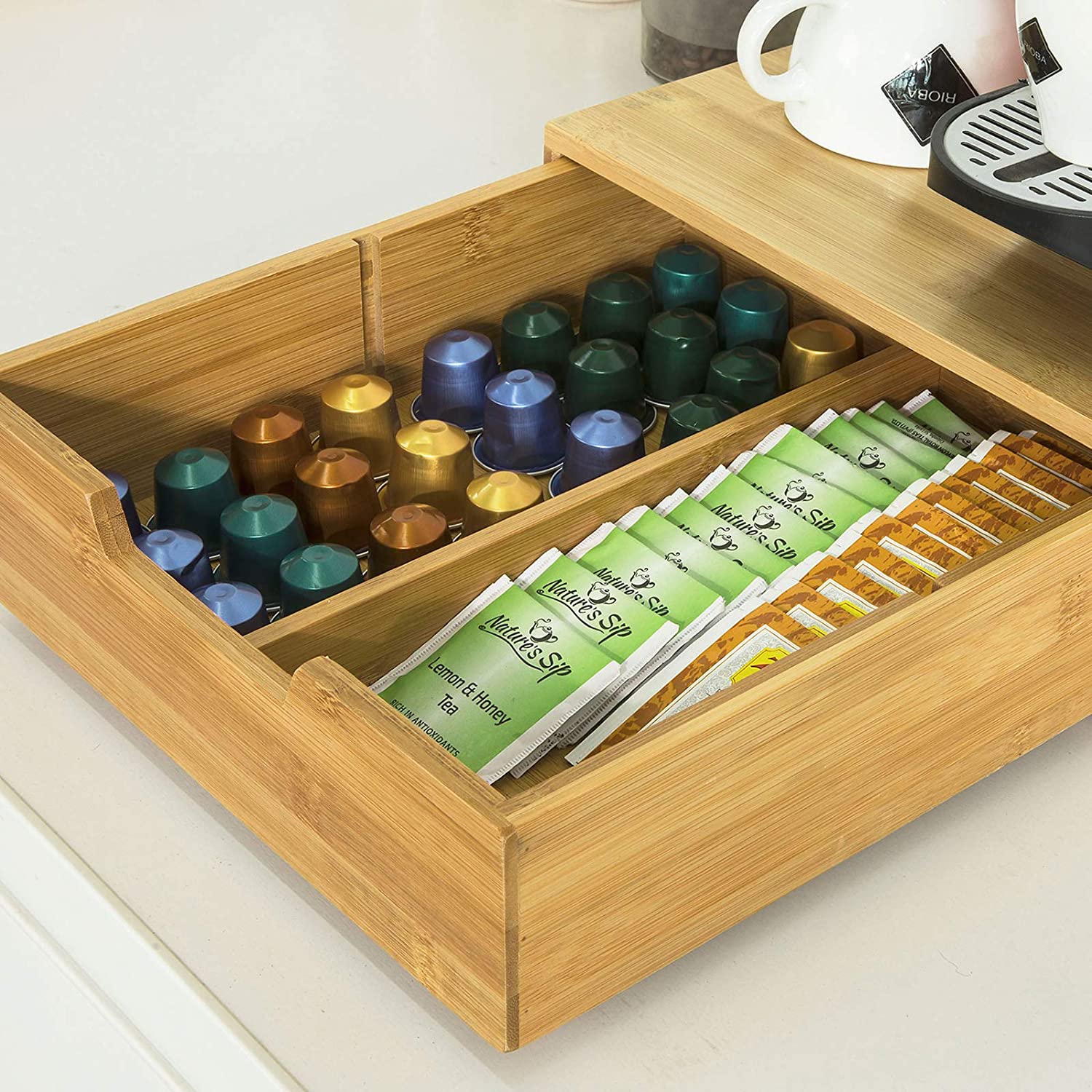 Coffee Machine Stand and Storage Box for Coffee Capsules and Tea Bags